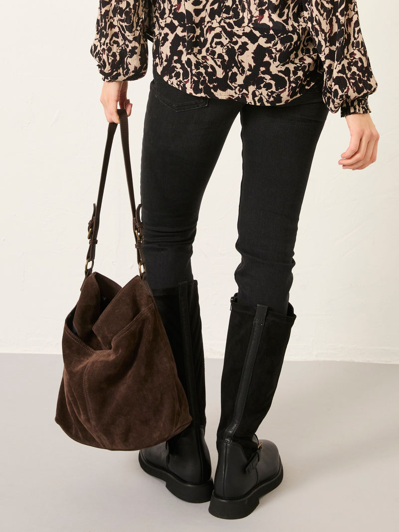 FatFace shoulder bag chocolate brown suede, imported from the UK