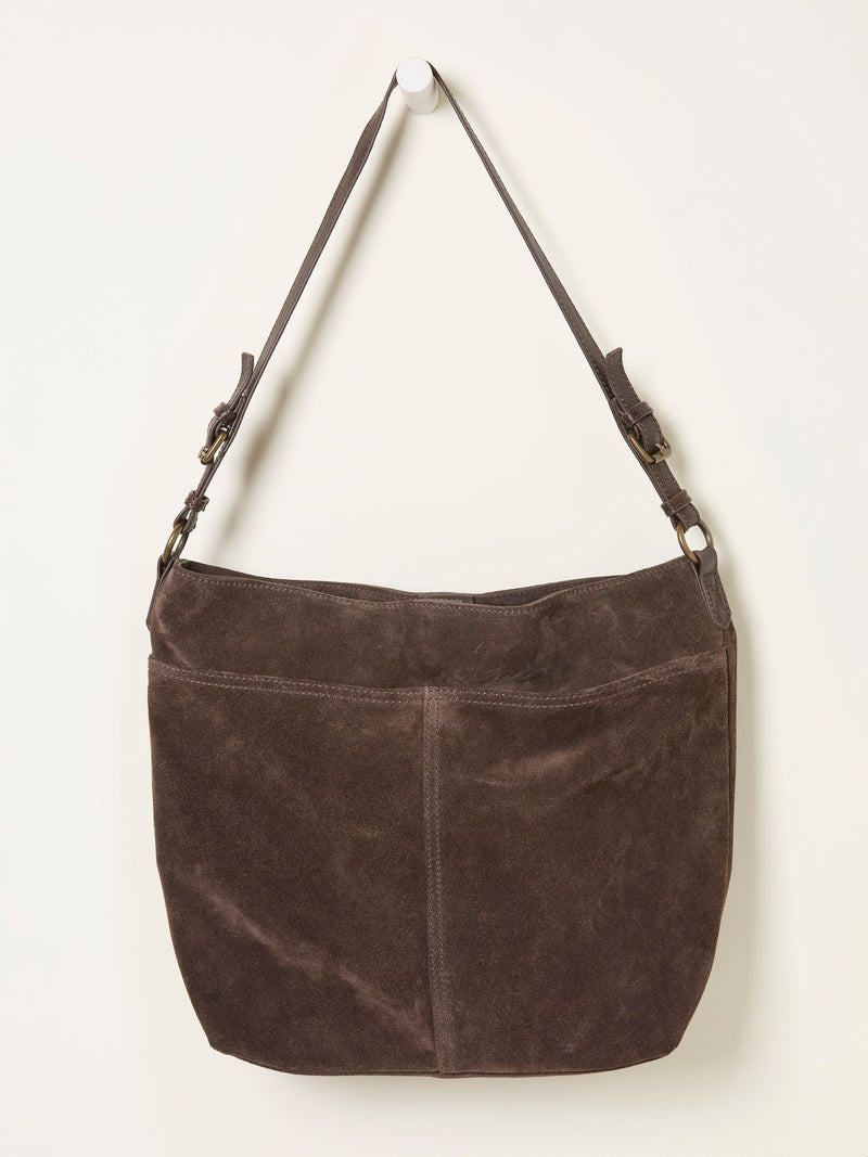FatFace shoulder bag chocolate brown suede, imported from the UK