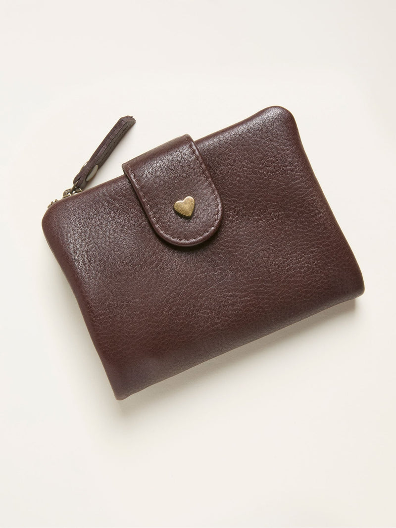 FatFace chocolate brown leather purse with heart detail (British brand)