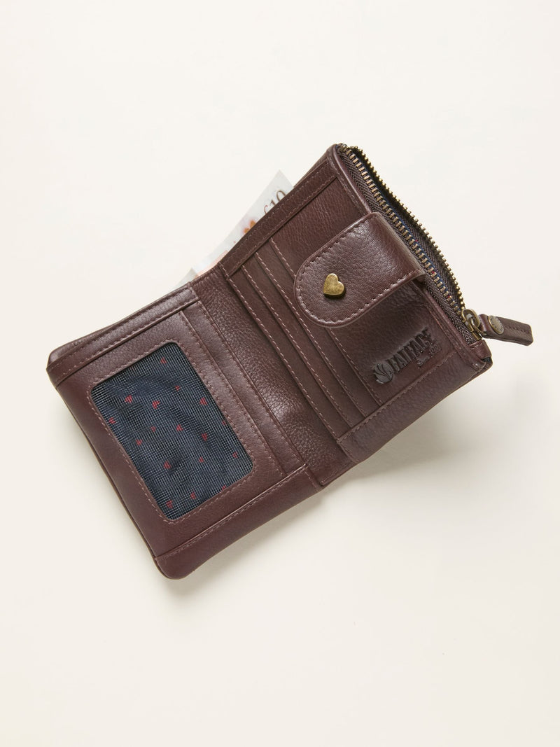 FatFace chocolate brown leather purse with heart detail (British brand)