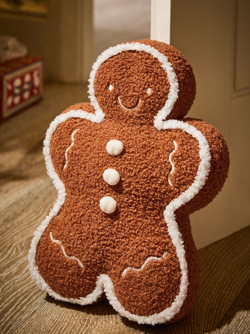 Natural Christmas Gingerbread Doorstop Brown Boucle Fabric 30cm, imported from the UK