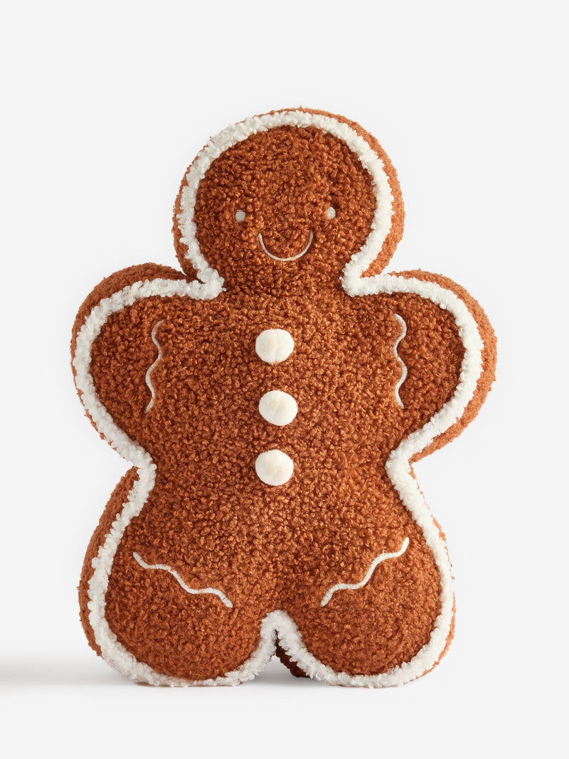 Natural Christmas Gingerbread Doorstop Brown Boucle Fabric 30cm, imported from the UK