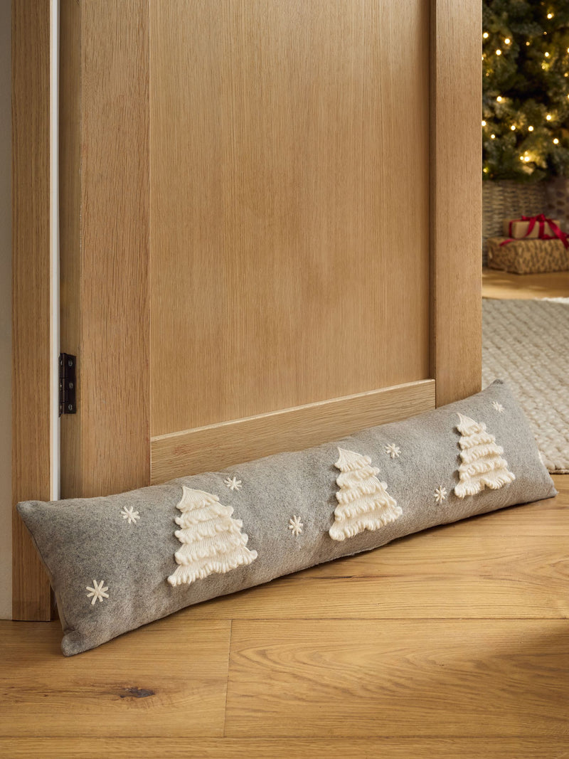 Grey Embroidered Christmas Tree Draught Excluder, UK version