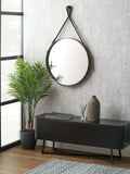 Pacific Lifestyle dark brown leather frame round wall mirror 101cm x 60cm, imported from the UK