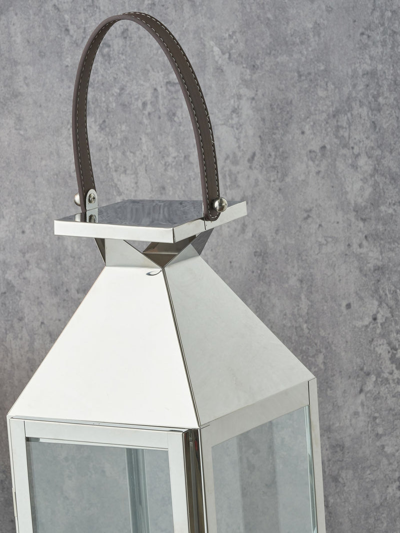 Tall Medium Stainless Steel and Glass Lantern for Ambient Lighting