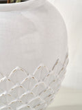 Pacific Lifestyle white leaf detail stoneware vase, imported from the UK