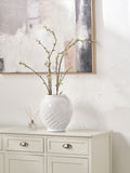 Pacific Lifestyle white leaf detail stoneware vase, imported from the UK