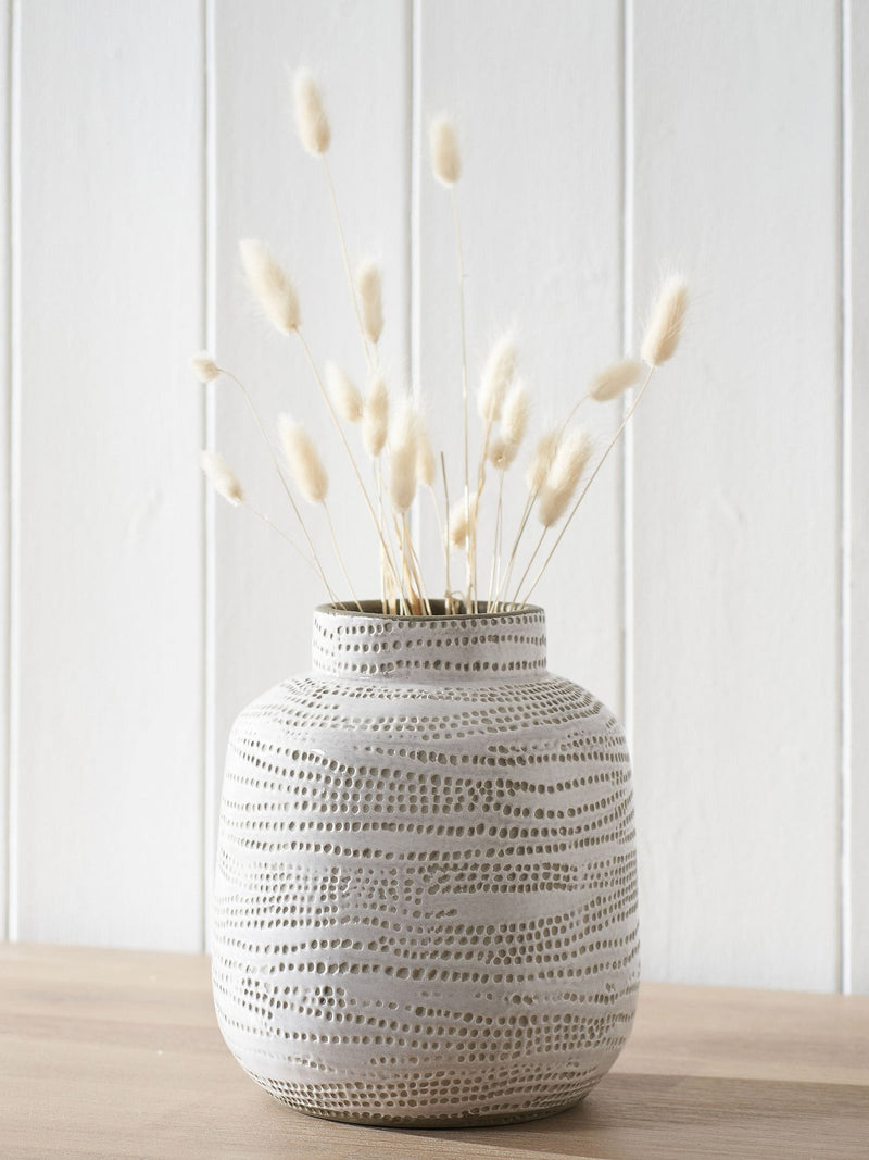 Pacific Lifestyle white stoneware dot design vase 20cm, imported from the UK