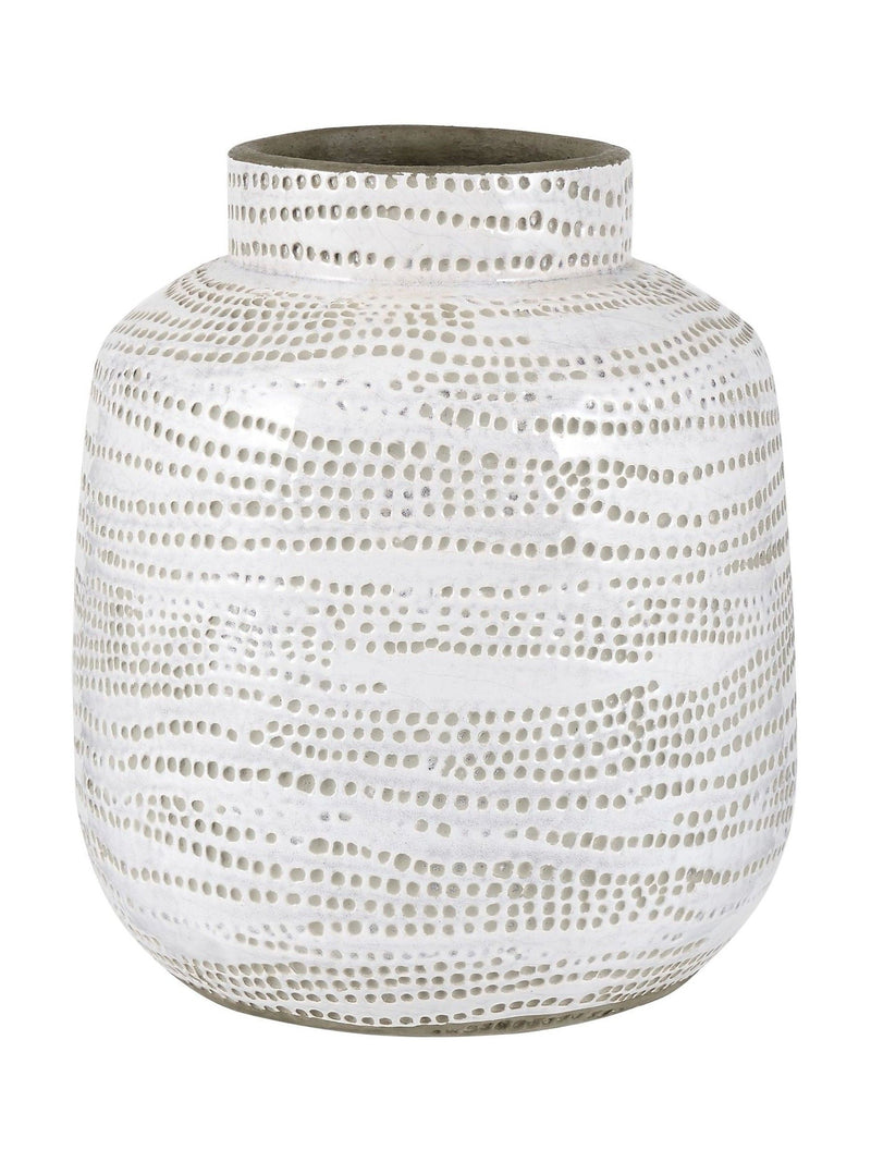 Pacific Lifestyle white stoneware dot design vase 20cm, imported from the UK