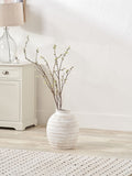 Pacific Lifestyle white fibrestone ribbed medium vase, imported from the UK