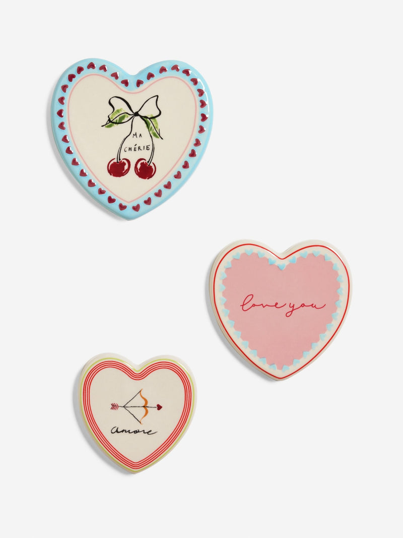 Multi ceramic bright love heart wall art set of 3 (British brand)