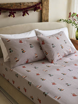 Natural Hamish Christmas Fitted Sheet and Pillowcase Bedding Set Single