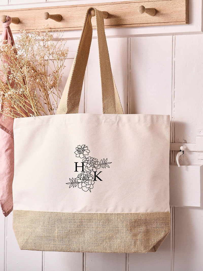 No Ordinary Gift birth flower jute tote bag, imported from the UK