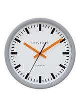 Next Brookpace Lascelles Grey Swiss Station Clock with Orange Hands Wall Clock 30cm x 30cm- Buy online at McGrocer