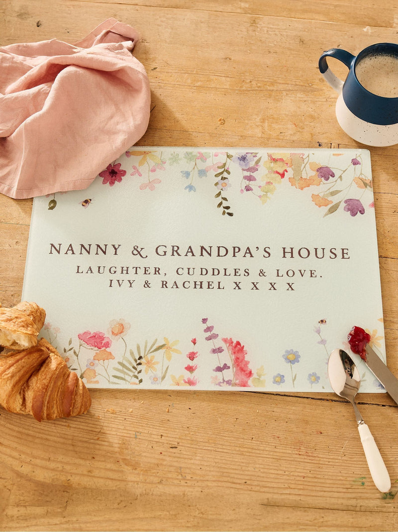 No Ordinary Gift personalised glass chopping board for grandparents 39cm x 29cm, imported from the UK