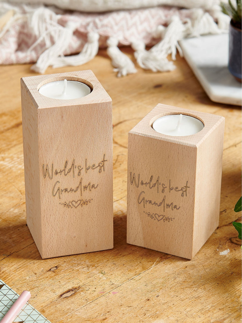 No Ordinary Gift wooden Mother's Day candle holder 13cm tall (British brand)