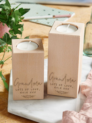 No Ordinary Gift Personalised Wooden Tealight Holder Set 10cm and 13cm