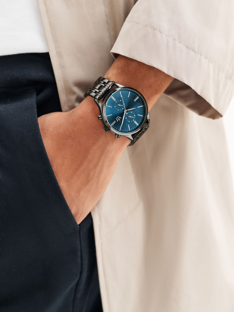 Silver dark blue bracelet chronograph watch (British brand)