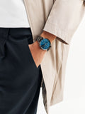 Silver dark blue bracelet chronograph watch (British brand)