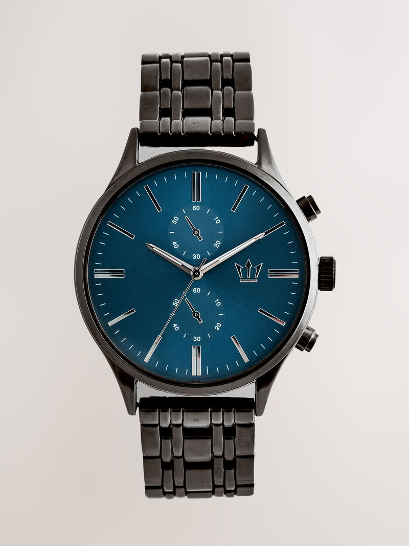 Silver dark blue bracelet chronograph watch (British brand)