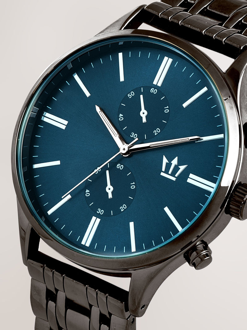 Silver dark blue bracelet chronograph watch (British brand)