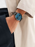 Silver dark blue bracelet chronograph watch (British brand)