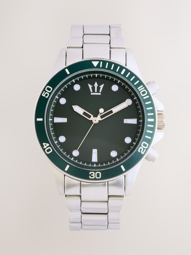 Silver Dark Green Border Bracelet Diver Watch (British brand)