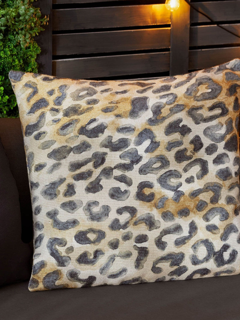 Paoletti leopard print woven outdoor cushion (British brand)