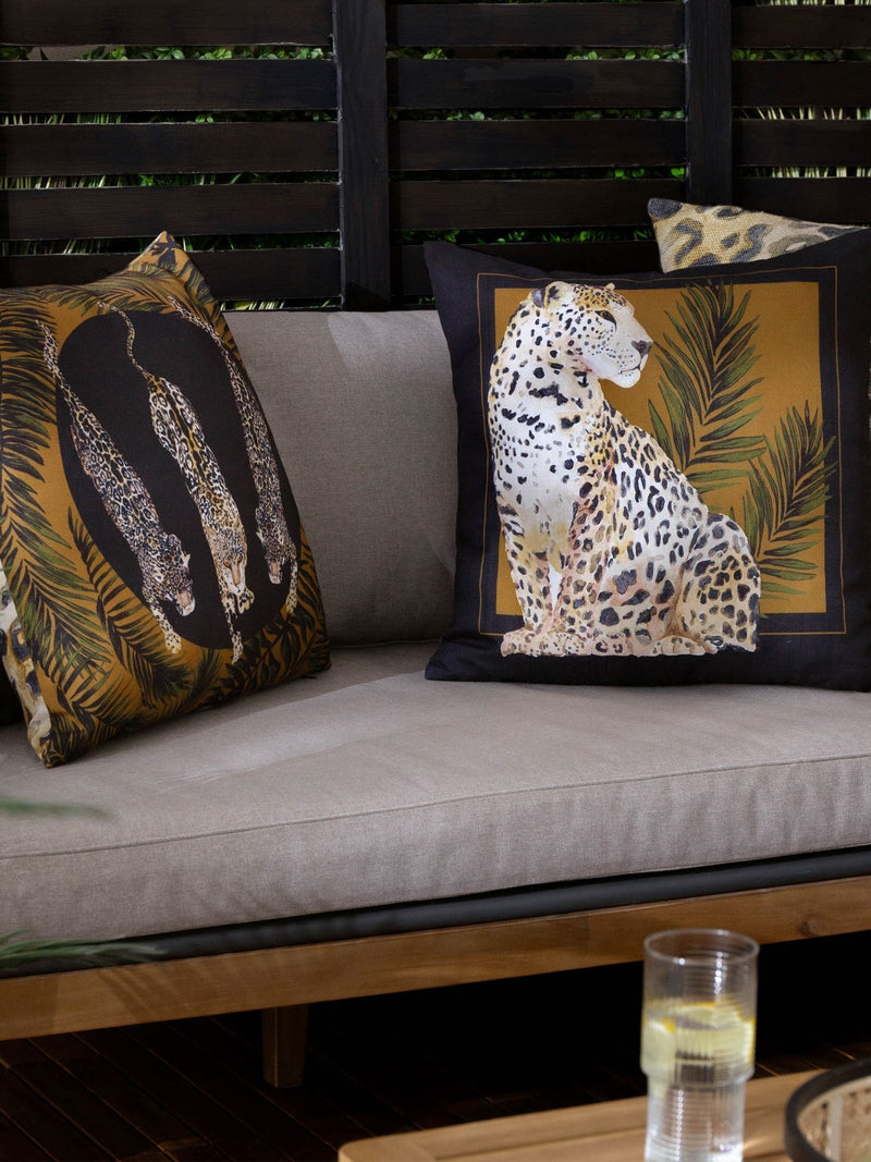 Paoletti leopard print woven outdoor cushion (British brand)