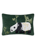 Paoletti green velvet cushion with panda embroidery - British product