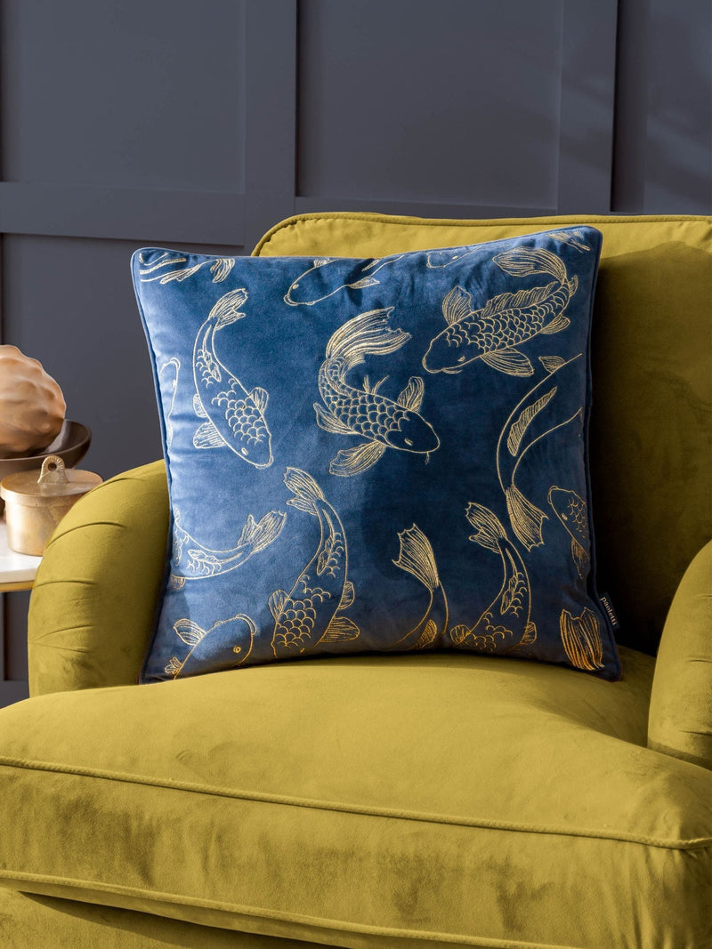 Paoletti Navy Koi Pond cushion 50cm, imported from the UK
