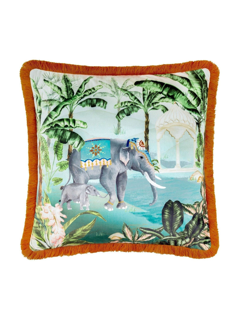 Paoletti Odisha Scene velvet cushion 50cm, imported from the UK