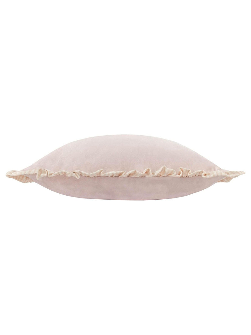 Wylder Solene pink velvet cushion with ruffle trim (British brand)