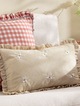 Next Furn Daises Les Fleurs Striped Embroidered Ruffle Cushion - 50cm x 30cm- Buy online at McGrocer