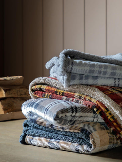 Next Gallery Home Grey Tartan Sherpa Throw 200cm x 152cm- Buy online at McGrocer