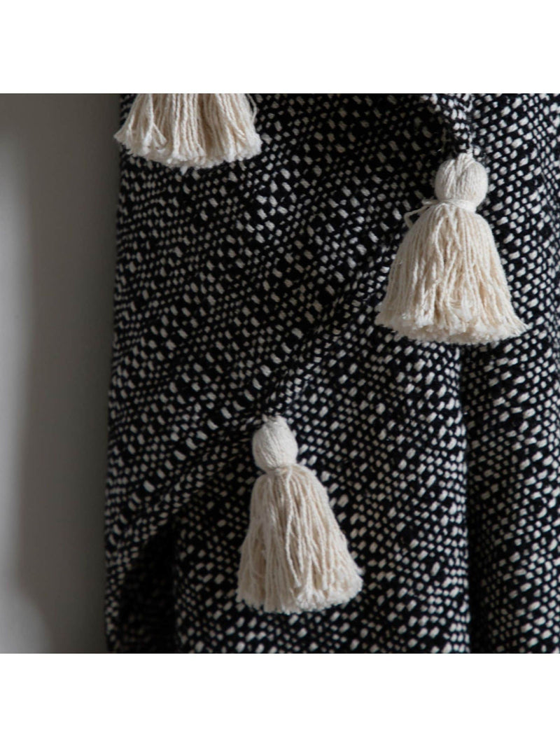Gallery Home black woven throw with tassel edge - British product