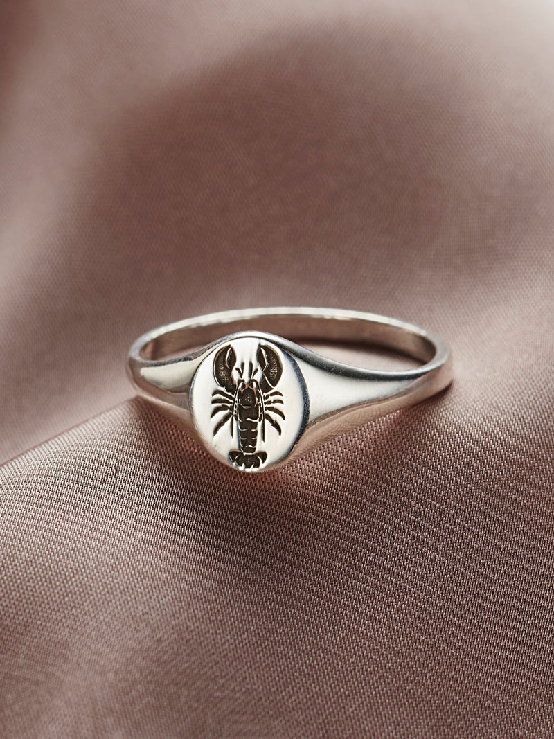 Posh Totty Designs personalised lobster signet ring, imported from the UK
