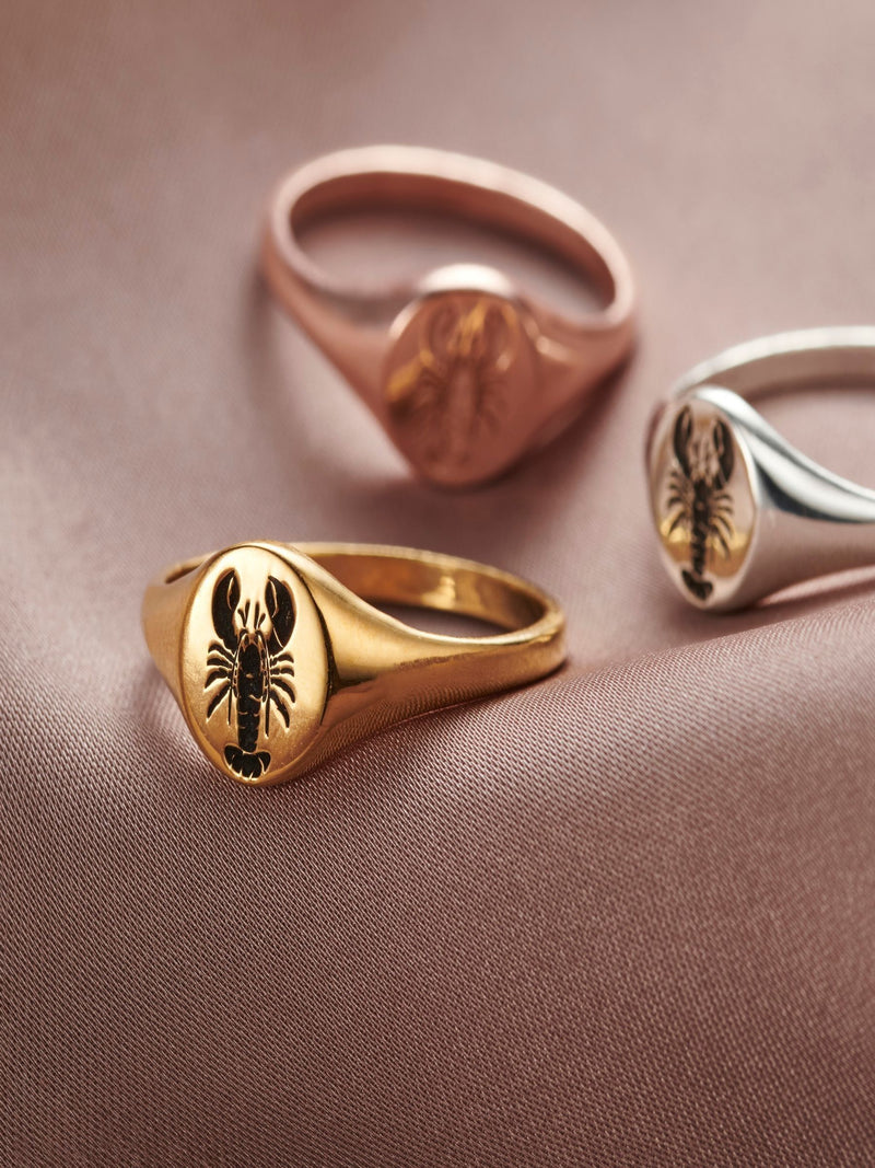 Posh Totty Designs personalised lobster signet ring, imported from the UK