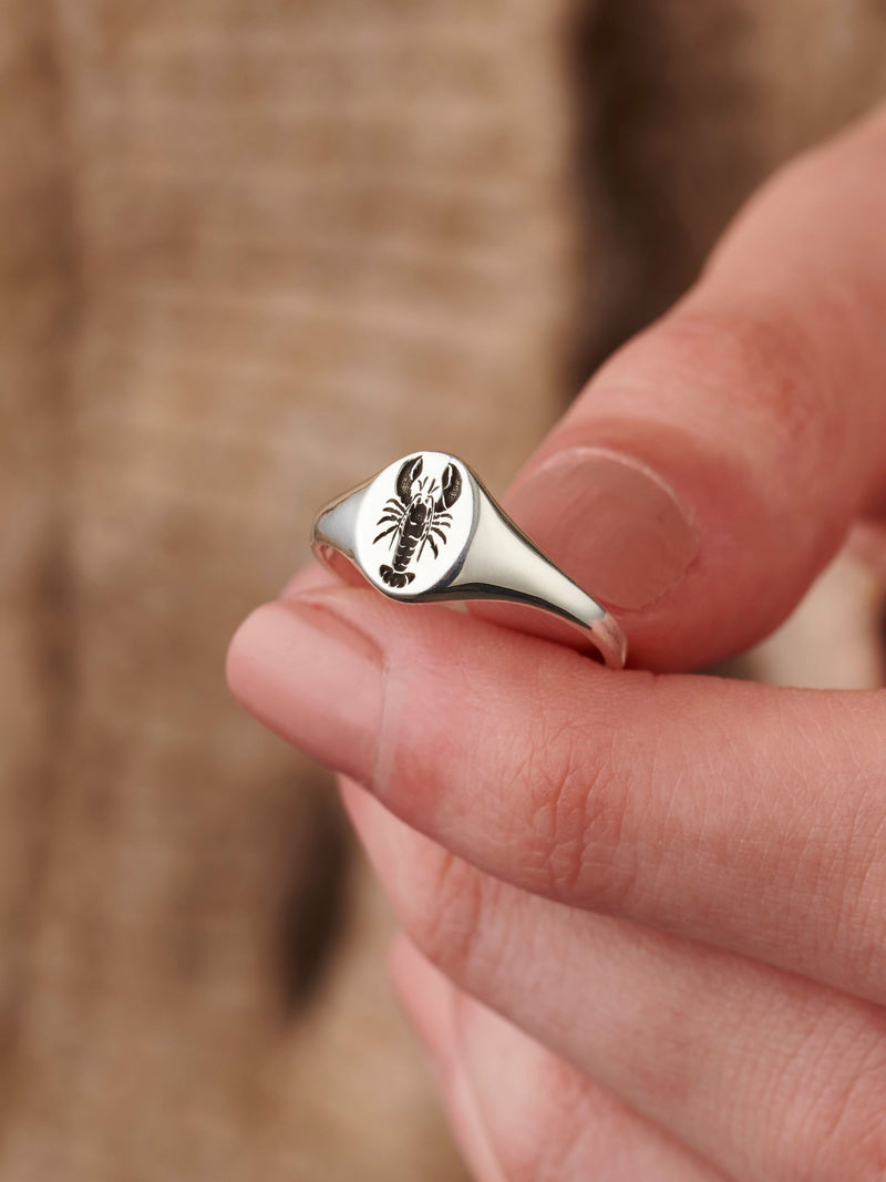 Posh Totty Designs personalised lobster signet ring, imported from the UK