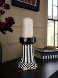 Black and white check ceramic pillar candle holder 19cm - British product