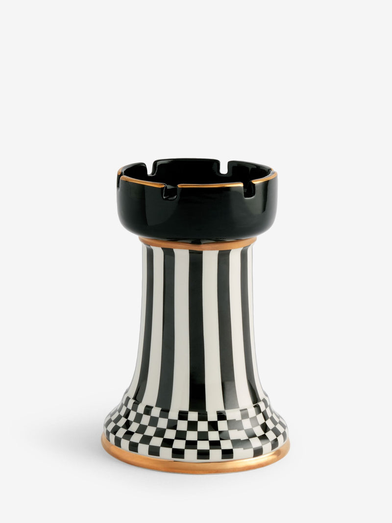 Black and white check ceramic pillar candle holder 19cm - British product
