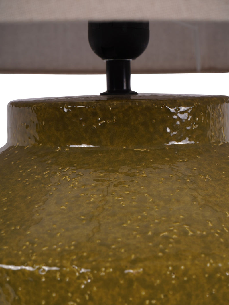 Libra Interiors green table lamp with linen shade, UK version