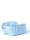 Open Flat Box Makeup Bag with Tray, Zipper Pocket, and Brush Holders