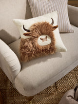 Next Natural 43 x 43cm Textured Faux Fur Hamish The Highland Cow Cushion- Buy online at McGrocer