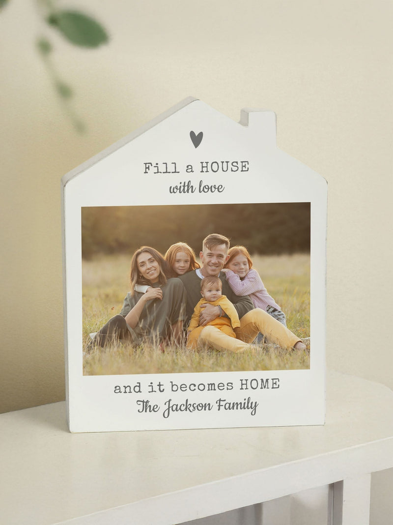 PMC personalised photo upload wooden house ornament, imported from the UK