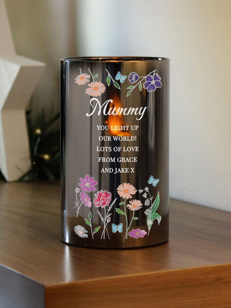 PMC personalised wild flowers LED candle in glass jar, imported from the UK