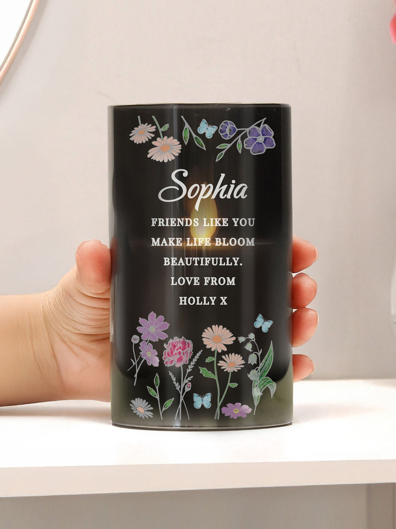 PMC personalised wild flowers LED candle in glass jar, imported from the UK