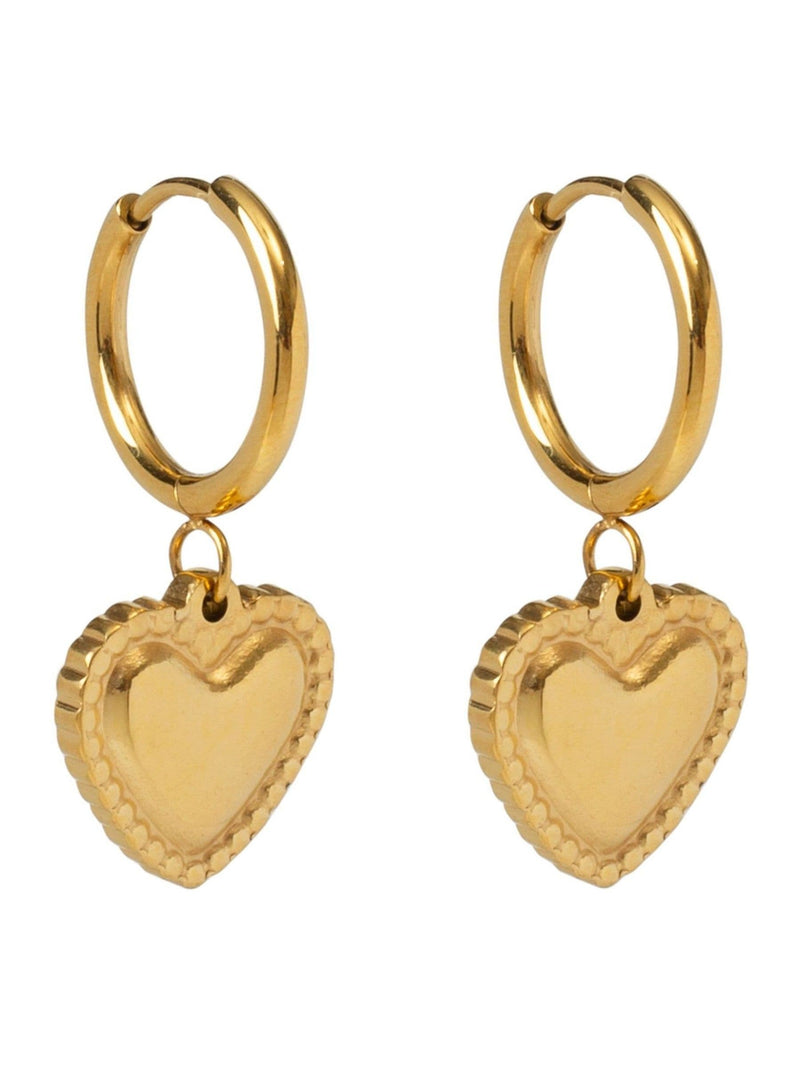 Bibi Bijoux gold tone heart charm stainless steel hoop earrings 3.2cm - British product