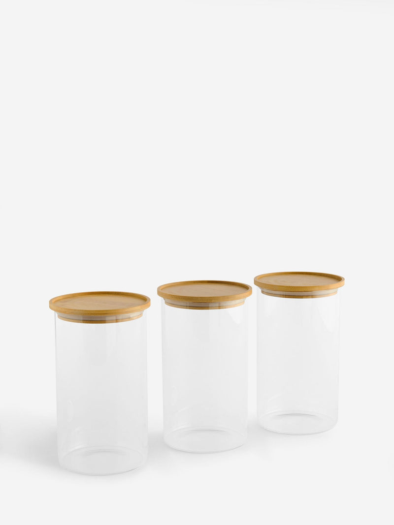 Clear glass storage jars set of 3, 21.5cm x 13cm x 13cm (British brand)