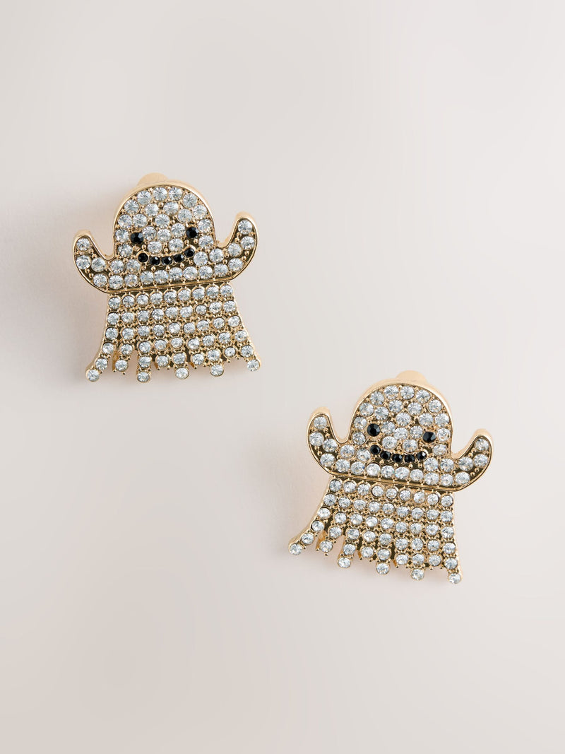 White Halloween ghost stud earrings (British brand)